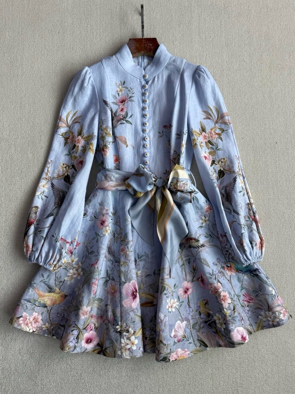 NWOT Zimmermann Floral Linen Mini Dress in Light Lavender, Size AU 0/1/2/3
